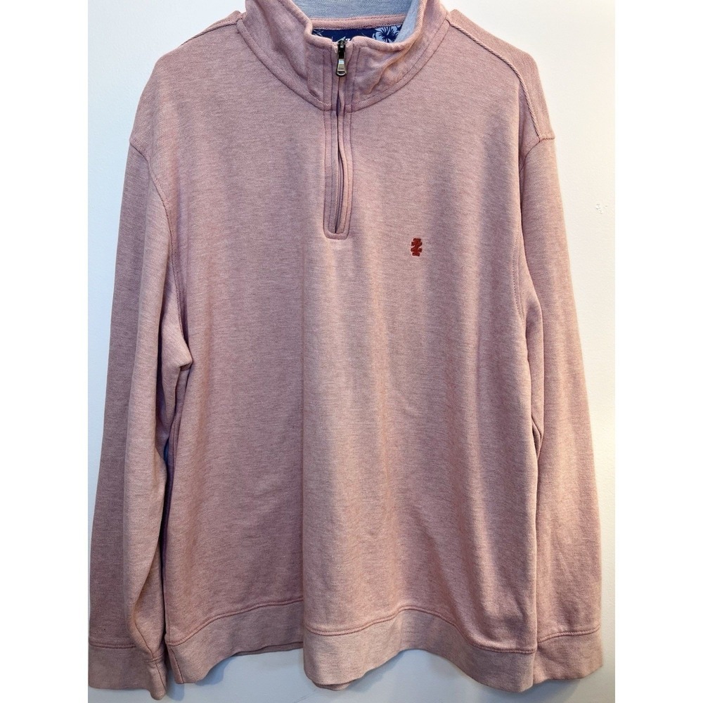Izod Men's Saltwater Pullover Sweater Size XL Pink, Lightweight, Zip-Up Preppy